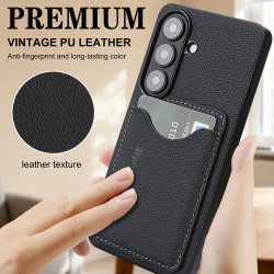 For Samsung Galaxy S24+ 5G Retro Vegan Leather Magnetic Card Holder Back Phone Case(Black)