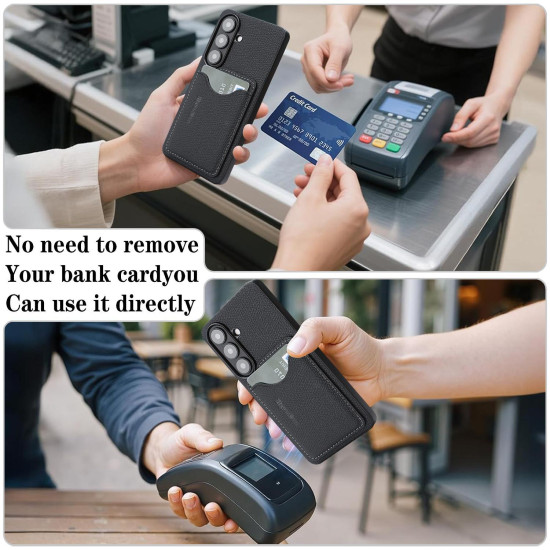 For Samsung Galaxy S24+ 5G Retro Vegan Leather Magnetic Card Holder Back Phone Case(Black)