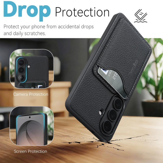 For Samsung Galaxy S24+ 5G Retro Vegan Leather Magnetic Card Holder Back Phone Case(Black)