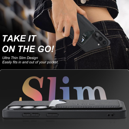 For Samsung Galaxy S24+ 5G Retro Vegan Leather Magnetic Card Holder Back Phone Case(Black)