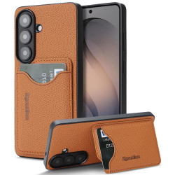 For Samsung Galaxy S24+ 5G Retro Vegan Leather Magnetic Card Holder Back Phone Case(Brown)