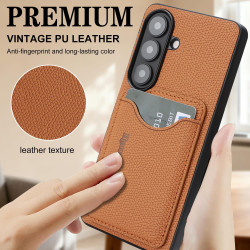 For Samsung Galaxy S24+ 5G Retro Vegan Leather Magnetic Card Holder Back Phone Case(Brown)