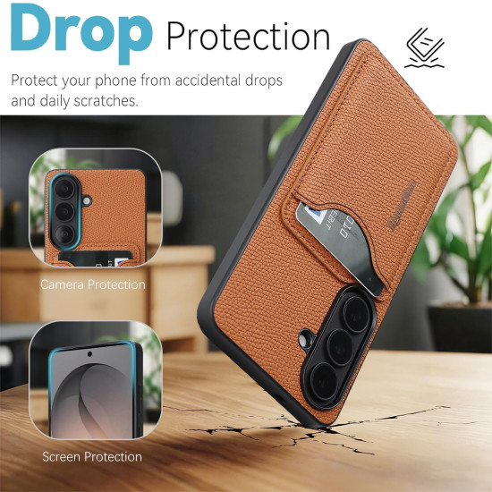 For Samsung Galaxy S24+ 5G Retro Vegan Leather Magnetic Card Holder Back Phone Case(Brown)