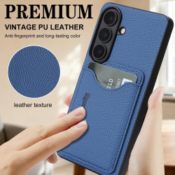 For Samsung Galaxy S24+ 5G Retro Vegan Leather Magnetic Card Holder Back Phone Case(Blue)