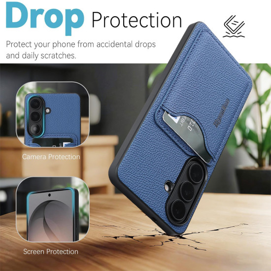 For Samsung Galaxy S24+ 5G Retro Vegan Leather Magnetic Card Holder Back Phone Case(Blue)