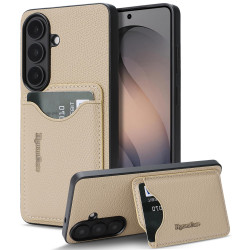 For Samsung Galaxy S24+ 5G Retro Vegan Leather Magnetic Card Holder Back Phone Case(Beige)