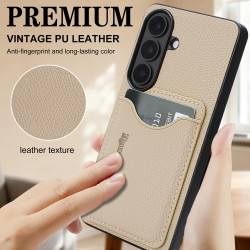 For Samsung Galaxy S23 5G Retro Vegan Leather Magnetic Card Holder Back Phone Case(Beige)