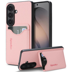 For Samsung Galaxy S23 5G Retro Vegan Leather Magnetic Card Holder Back Phone Case(Pink)