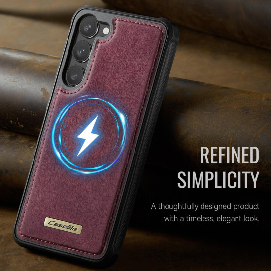 For Samsung Galaxy S23 5G CaseMe C69 Series Magnetic Vegan Leather Back Phone Case(Red)