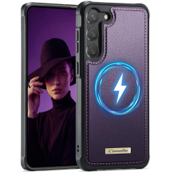 For Samsung Galaxy S23 5G CaseMe C69 Series Magnetic Vegan Leather Back Phone Case(Purple)