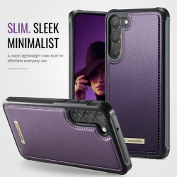 For Samsung Galaxy S23 5G CaseMe C69 Series Magnetic Vegan Leather Back Phone Case(Purple)