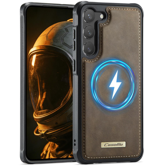 For Samsung Galaxy S23+ 5G CaseMe C69 Series Magnetic Vegan Leather Back Phone Case(Coffee)