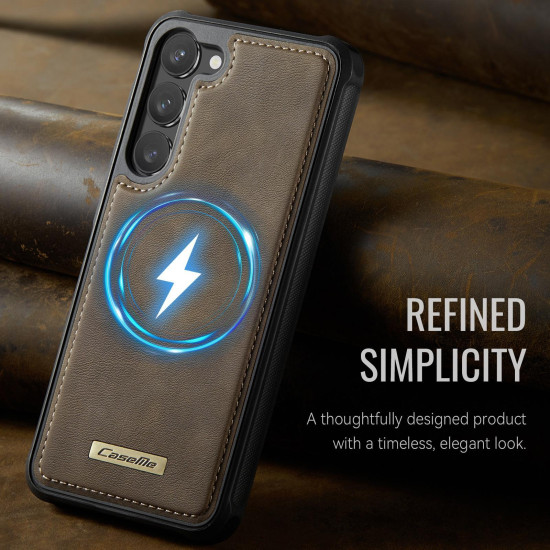 For Samsung Galaxy S23+ 5G CaseMe C69 Series Magnetic Vegan Leather Back Phone Case(Coffee)
