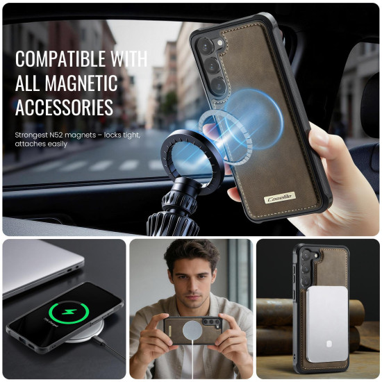 For Samsung Galaxy S23+ 5G CaseMe C69 Series Magnetic Vegan Leather Back Phone Case(Coffee)