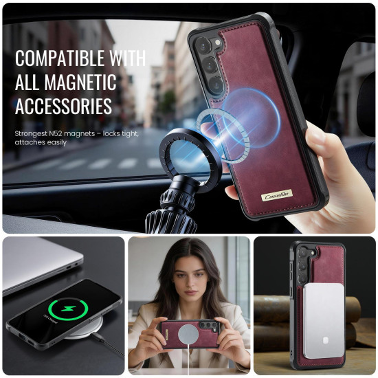 For Samsung Galaxy S23+ 5G CaseMe C69 Series Magnetic Vegan Leather Back Phone Case(Red)