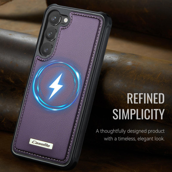 For Samsung Galaxy S23+ 5G CaseMe C69 Series Magnetic Vegan Leather Back Phone Case(Purple)