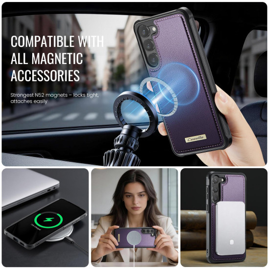 For Samsung Galaxy S23+ 5G CaseMe C69 Series Magnetic Vegan Leather Back Phone Case(Purple)