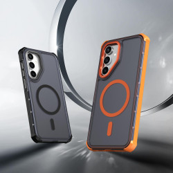 For Samsung Galaxy S23 5G Skin Feel Semi-transparent Frosted Magnetic Four-Corner Shockproof Phone Case(Orange)