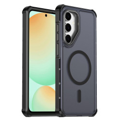 For Samsung Galaxy S24+ 5G Skin Feel Semi-transparent Frosted Magnetic Four-Corner Shockproof Phone Case(Black)
