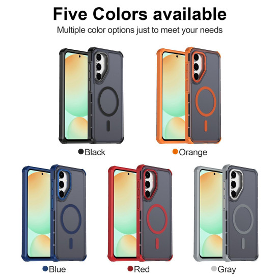 For Samsung Galaxy S24+ 5G Skin Feel Semi-transparent Frosted Magnetic Four-Corner Shockproof Phone Case(Black)