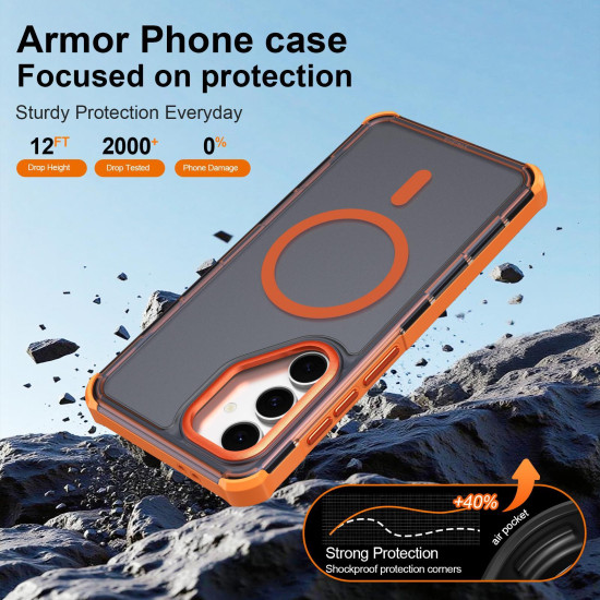For Samsung Galaxy S24+ 5G Skin Feel Semi-transparent Frosted Magnetic Four-Corner Shockproof Phone Case(Blue)