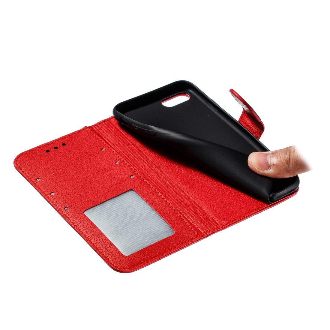 For iPhone SE 2022 / SE 2020 / 8 / 7 Feather Pattern Litchi Texture Horizontal Flip Leather Case with Wallet & Holder & Card Slots(Red)