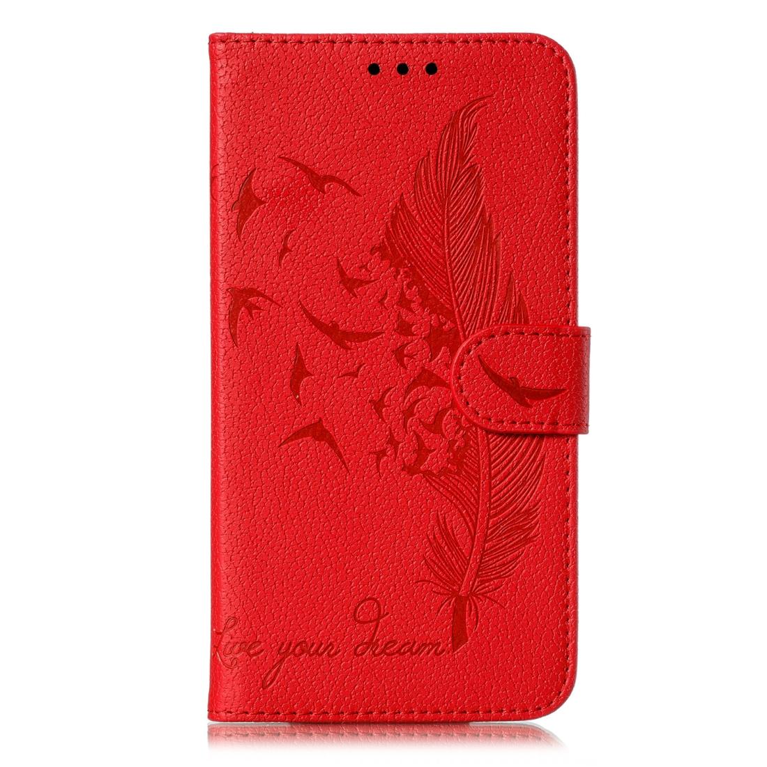 For iPhone SE 2022 / SE 2020 / 8 / 7 Feather Pattern Litchi Texture Horizontal Flip Leather Case with Wallet & Holder & Card Slots(Red)