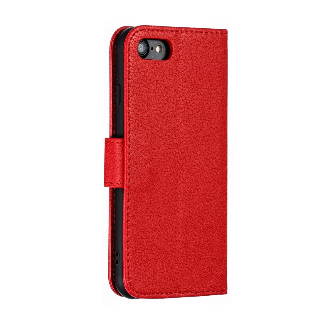For iPhone SE 2022 / SE 2020 / 8 / 7 Feather Pattern Litchi Texture Horizontal Flip Leather Case with Wallet & Holder & Card Slots(Red)