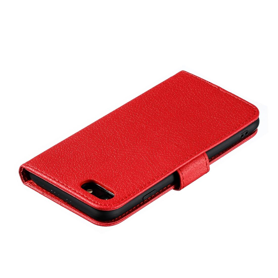 For iPhone SE 2022 / SE 2020 / 8 / 7 Feather Pattern Litchi Texture Horizontal Flip Leather Case with Wallet & Holder & Card Slots(Red)