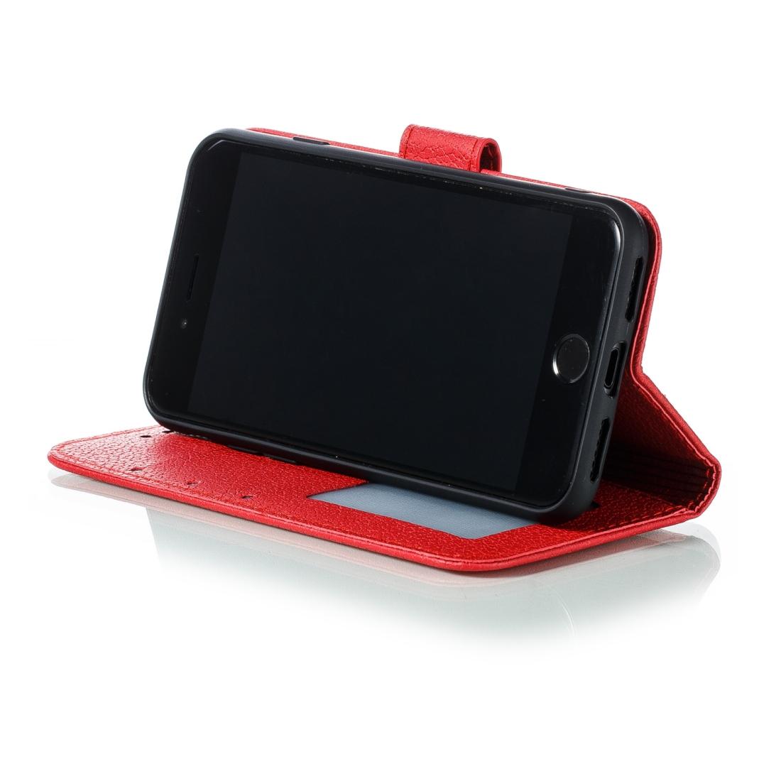 For iPhone SE 2022 / SE 2020 / 8 / 7 Feather Pattern Litchi Texture Horizontal Flip Leather Case with Wallet & Holder & Card Slots(Red)