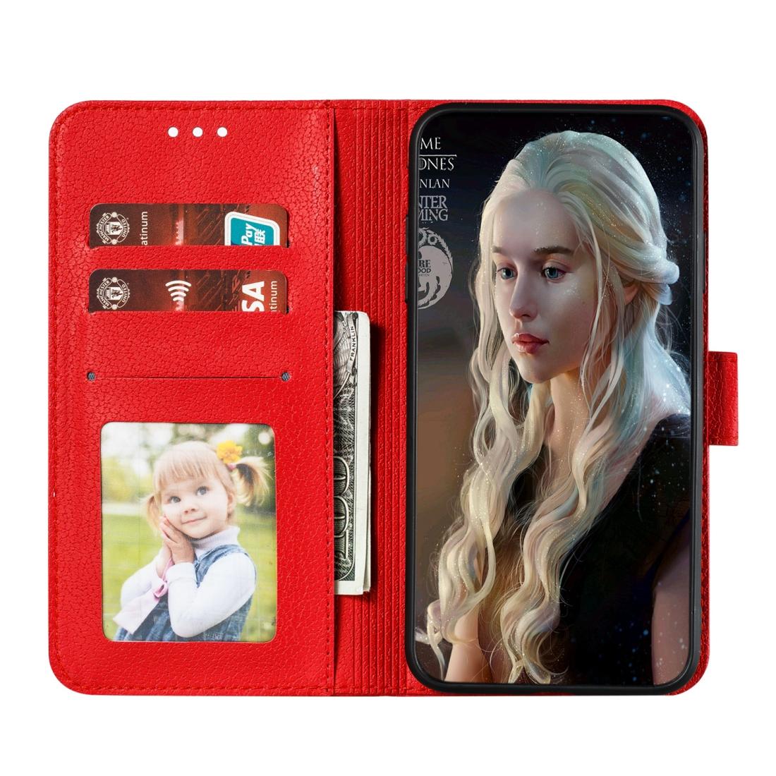 For iPhone SE 2022 / SE 2020 / 8 / 7 Feather Pattern Litchi Texture Horizontal Flip Leather Case with Wallet & Holder & Card Slots(Red)