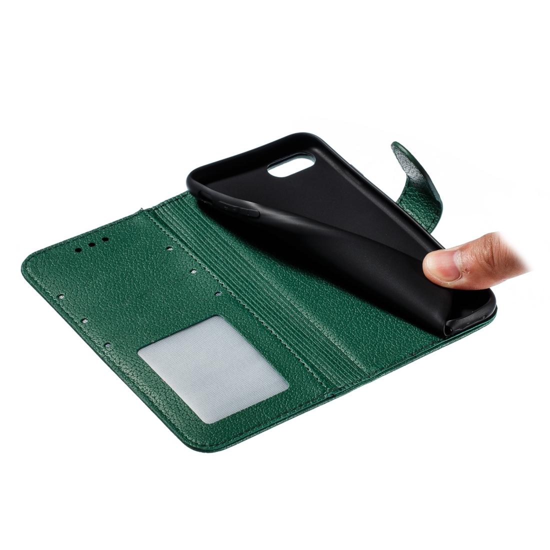 For iPhone SE 2022 / SE 2020 / 8 / 7 Feather Pattern Litchi Texture Horizontal Flip Leather Case with Wallet & Holder & Card Slots(Green)