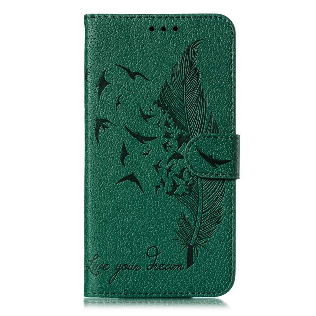 For iPhone SE 2022 / SE 2020 / 8 / 7 Feather Pattern Litchi Texture Horizontal Flip Leather Case with Wallet & Holder & Card Slots(Green)