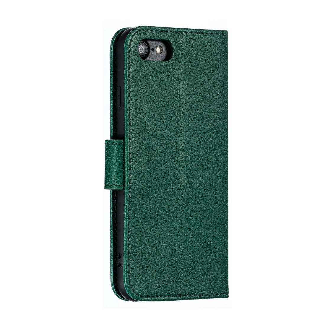 For iPhone SE 2022 / SE 2020 / 8 / 7 Feather Pattern Litchi Texture Horizontal Flip Leather Case with Wallet & Holder & Card Slots(Green)