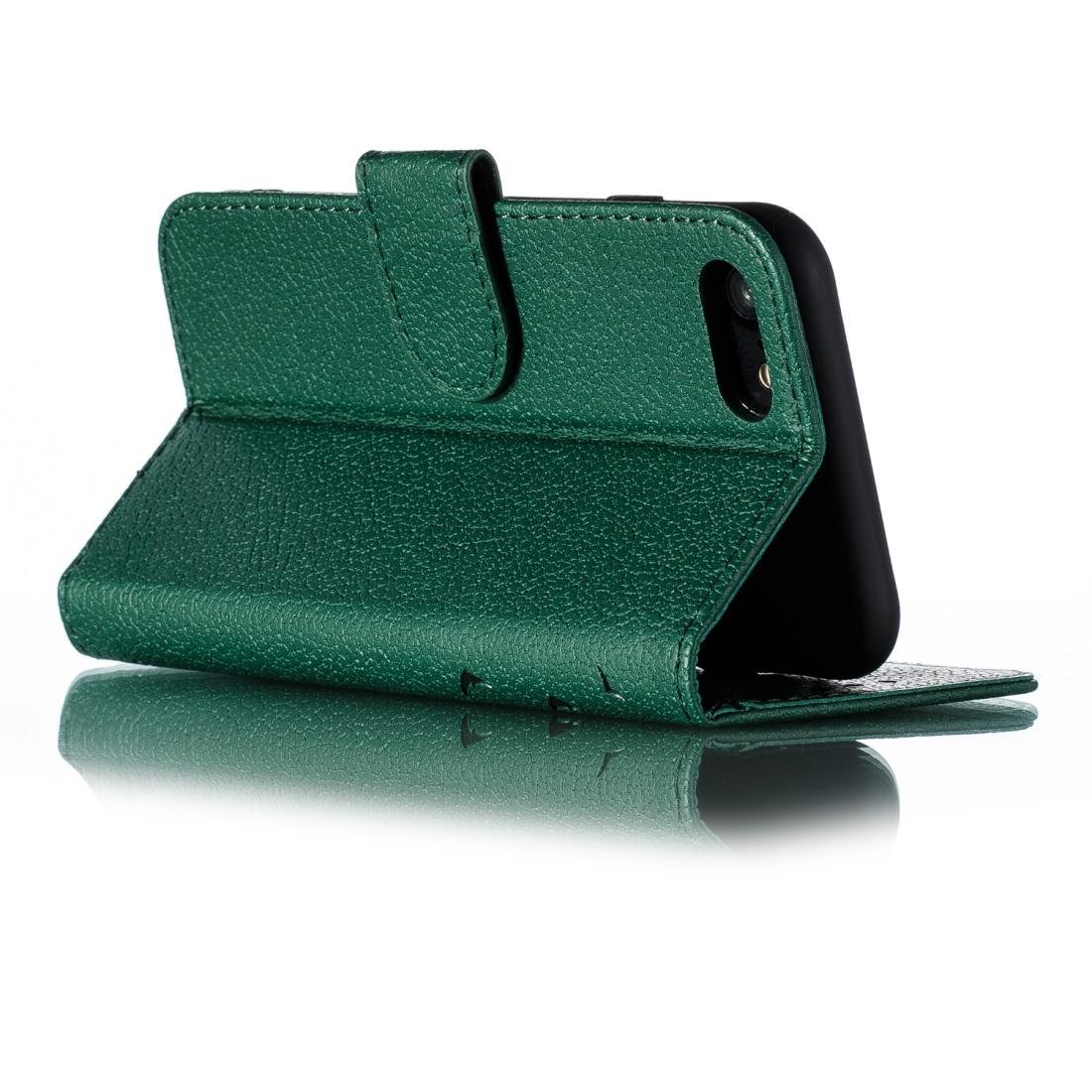 For iPhone SE 2022 / SE 2020 / 8 / 7 Feather Pattern Litchi Texture Horizontal Flip Leather Case with Wallet & Holder & Card Slots(Green)