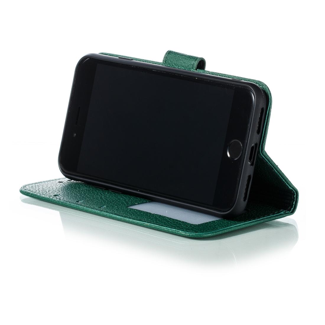 For iPhone SE 2022 / SE 2020 / 8 / 7 Feather Pattern Litchi Texture Horizontal Flip Leather Case with Wallet & Holder & Card Slots(Green)