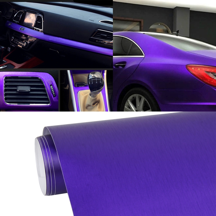 1.52 * 0.5m Waterproof PVC Wire Drawing Brushed Chrome Vinyl Wrap Car Sticker Automobile Ice Film Stickers Car Styling Matte Brushed Car Wrap Vinyl Film (Purple)