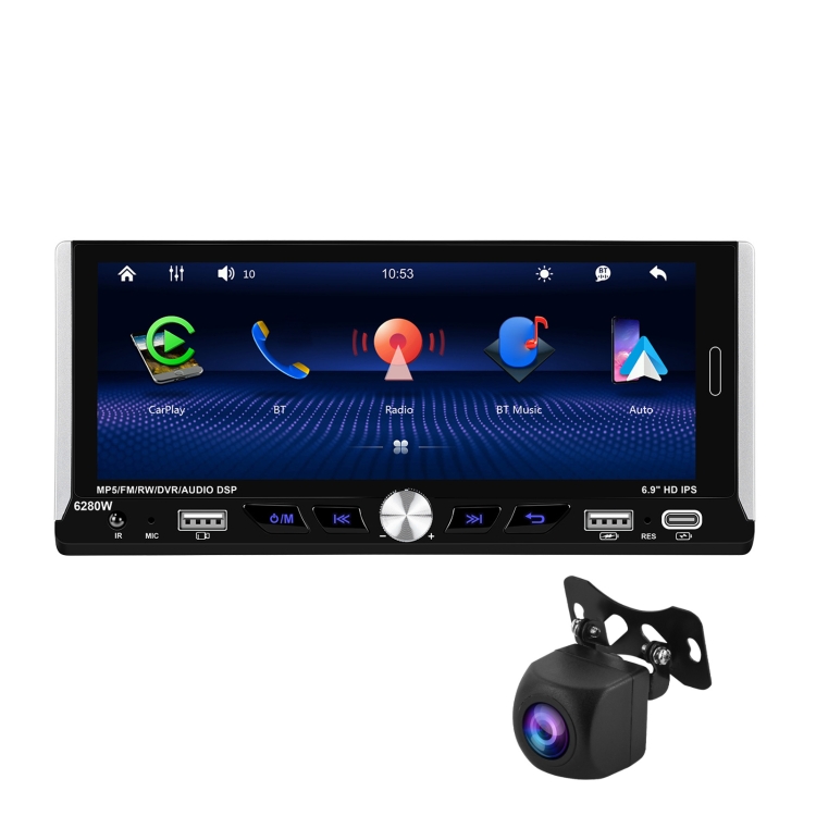 Single Spindle 6.9 inch MP5 With Knob Player Carplay Function Car MP4 Backup Camera, Specification: Standard+AHD Camera