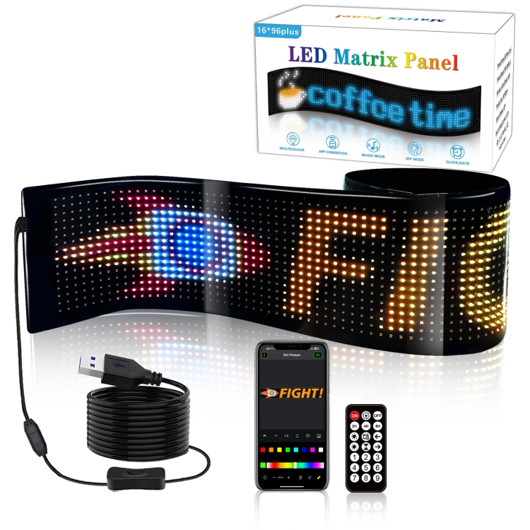LED Flexible Screen Advertising Large Screen Supports APP Bluetooth Control 35.4 x 7.6 Inch USB