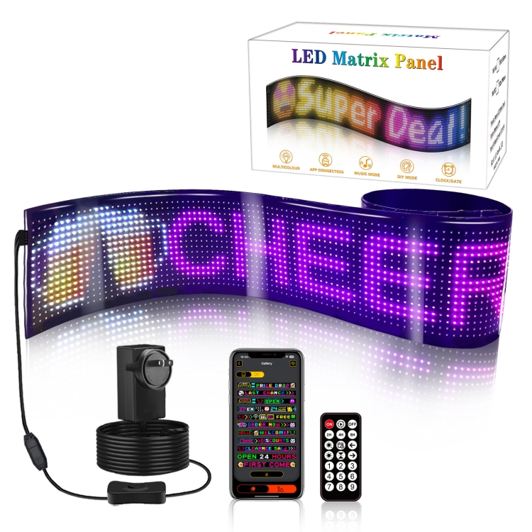 LED Flexible Screen Advertising Large Screen Supports APP Bluetooth Control 52.4 x 7.6 Inch US Plug