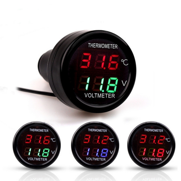 2 in 1 Universal Car Digital Voltage Meter Temperature Meter Random Color Delivery