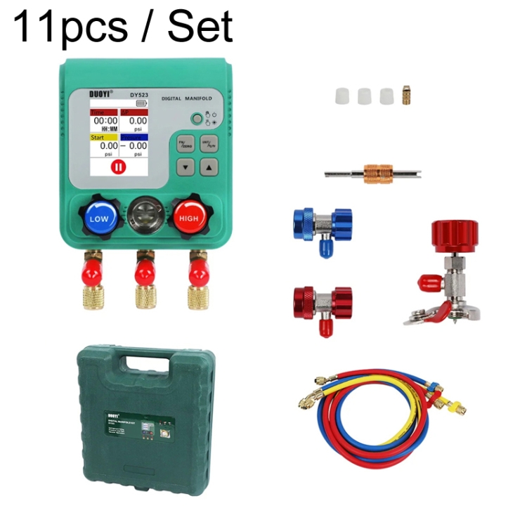 11pcs Set DUOYI DY523 Automotive Vacuum Pressure Gauge Liquid Charge Fluorine Repair Electronic Refrigerant Meter