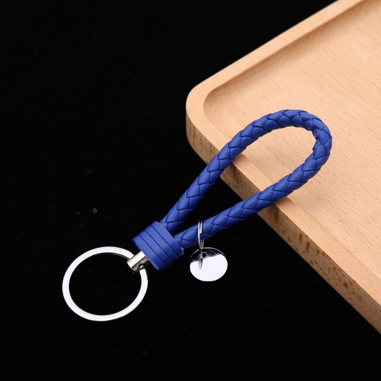 Woven Leather Cord Keychain Car Pendant Leather Key Ring Baotou With Small Round Piece(Royal Blue)