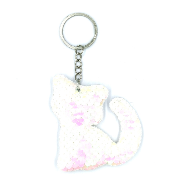 10 PCS PET Sequins Reflective Cat Keychain Bag Car Pendant, Colour: White Colorful