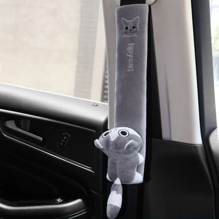 002 Cute Cartoon Thicked Seat Belt Anti-Strangled Protective Cushion, Length: 30.5cm (Gray Cat)