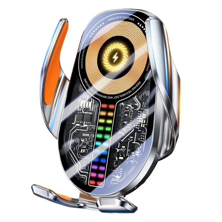 15W Car Sound Pickup Atmosphere Light Wireless Mobile Phone Charging Stand(Silver)