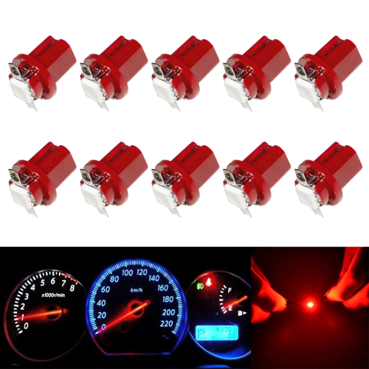 10 PCS T8 5 5050 Led 1 SMD Car Gauge Dash Bulb Dashboard Instrument Light Wedge Interior Lamp Red