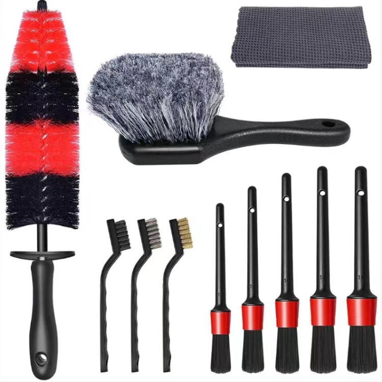 11pcs /Set Car Wash Cleaning Gap Detail Short Handle Brush(Red)