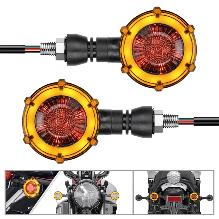 1 Pair Motorcycles Universal Rotating LED Dual-color Flow Turn Signal Light(Amber Yellow Light + Red Light)