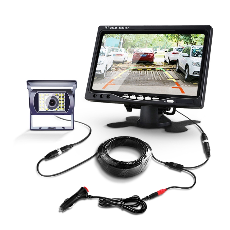 YB-CC-1 12/24V Car 7 Inch Display HD Night Vision Camera Monitoring System Truck Reverse Image, Specification: Camera+1024x600 Display